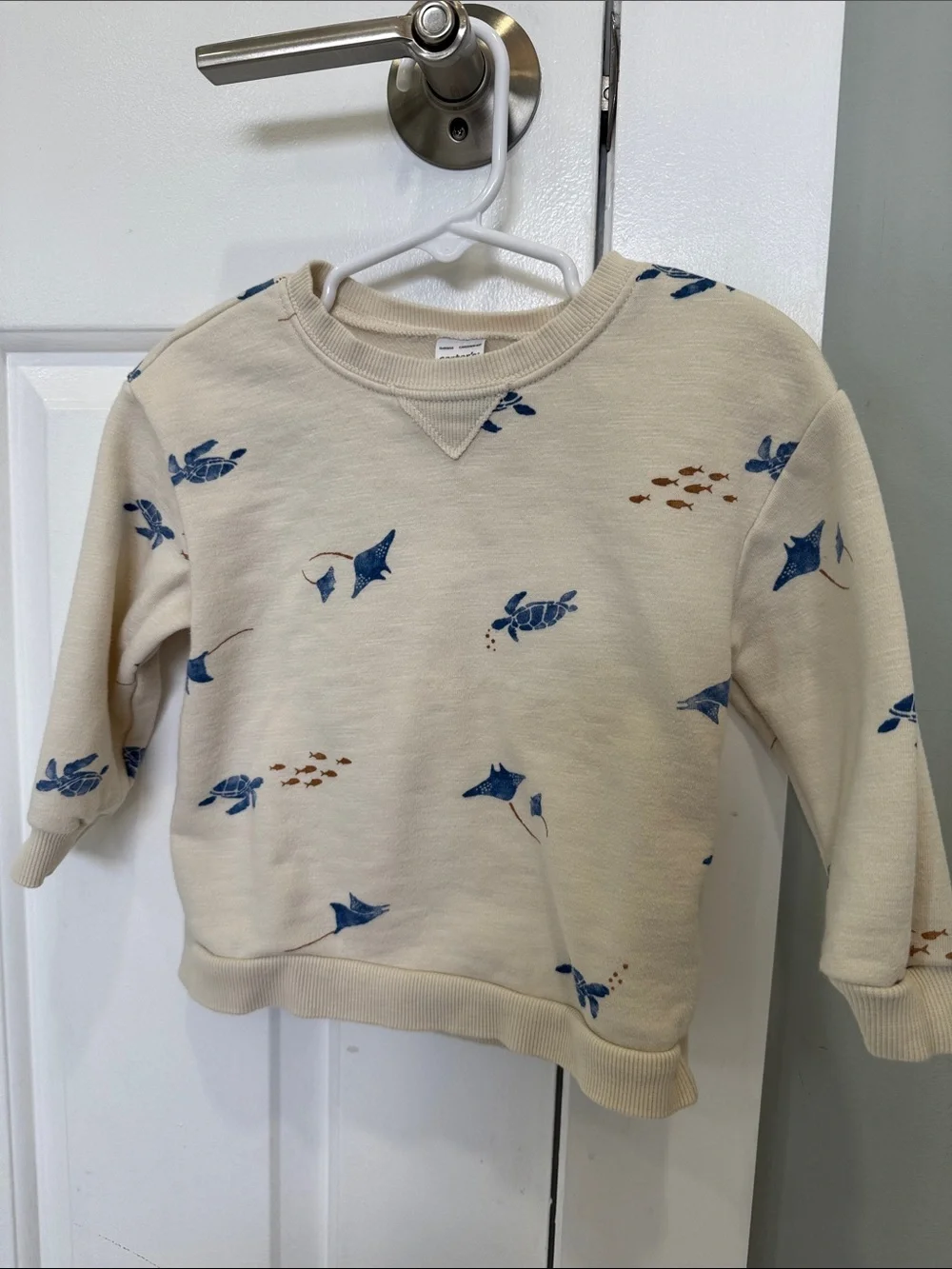 Carter's Cream Sweatshirt with Blue Sea Life and Brown Fish Accents